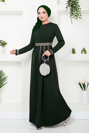 لباس مجلسی حجاب سبز زنانه یقه ایستاده ModaMerve - کد 852119295