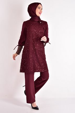 ست بالاتنه و پائین تنه حجاب زرشکی زنانه رگولار ModaMerve - کد 641057244