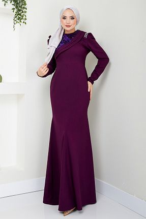 لباس مجلسی حجاب بنفش زنانه یقه ایستاده ModaMerve - کد 838711659