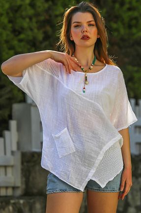 بلوز سفید زنانه هندسی Chiccy - کد 921686217