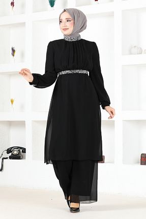 ست بالاتنه و پائین تنه حجاب مشکی زنانه رگولار ModaMerve - کد 849215930