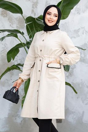 ترنچکت حجاب بژ زنانه پنبه ای STİLZERAFET - کد 921720422