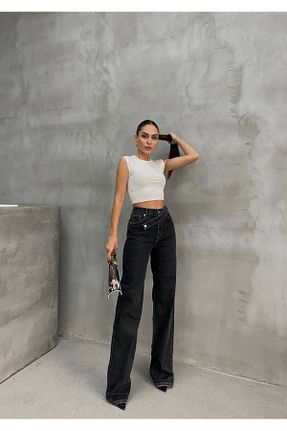 شلوار جین طوسی زنانه پاچه ساده FAF Denim - کد 921563574