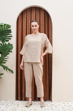 ست بالاتنه و پائین تنه بژ زنانه بافت Lin Collection - کد 921752078
