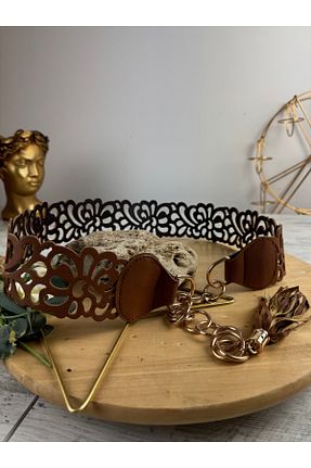 کمربند قهوه ای زنانه چرم مصنوعی SEDEF TAKI - کد 921809279