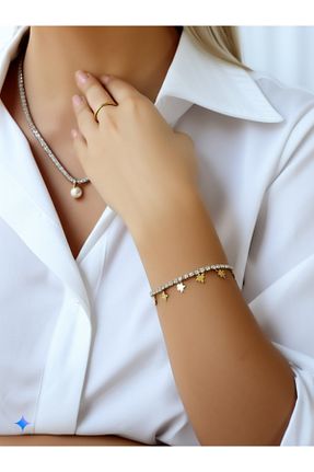 دستبند استیل (فولاد) زرد زنانه سنگ LUNİS LUXE - کد 903504535