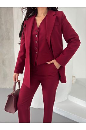 ست بالاتنه و پائین تنه زرشکی زنانه بافتنی MYGİYİMİSTANBUL - کد 921798355