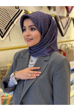 روسری بژ کرپ ساتن ابریشم Aker - کد 921820839