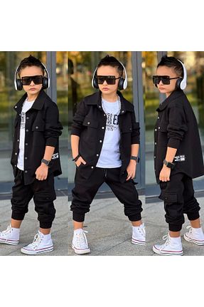 ست بالاتنه و پائین تنه مشکی بچه گانه بافتنی JOYBOY KİDS - کد 922450062