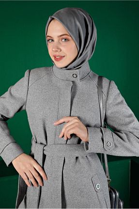 پالتو پشمی حجاب طوسی زنانه رگولار Alvina - کد 794076953