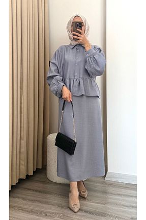ست بالاتنه و پائین تنه حجاب طوسی زنانه رگولار MERİÇ BOUTİQUE - کد 921860026