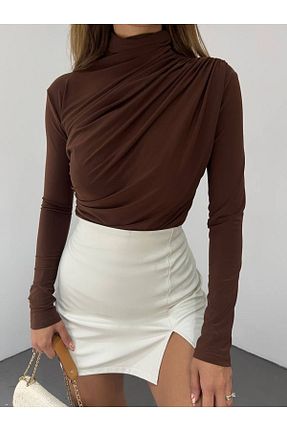 بلوز قهوه ای زنانه ساده Zelse - کد 921872192