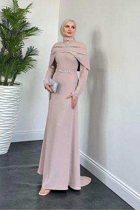 لباس مجلسی حجاب طوسی کرپ MERVEN AKYÜZ - کد 922171740