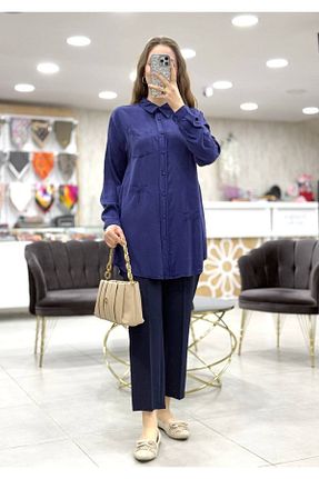 تونیک سایز بزرگ سرمه ای زنانه جین Magazin - کد 921919587