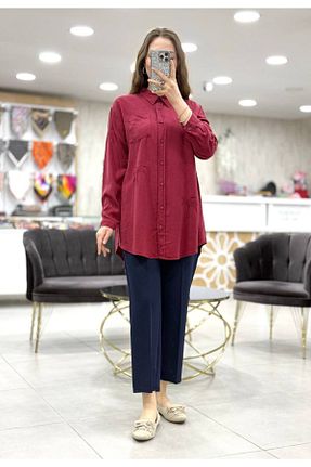 تونیک سایز بزرگ زرشکی زنانه جین Magazin - کد 921919541