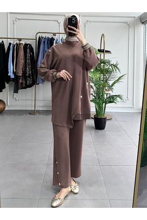 ست بالاتنه و پائین تنه قهوه ای زنانه بافتنی Ghisa - کد 921916547