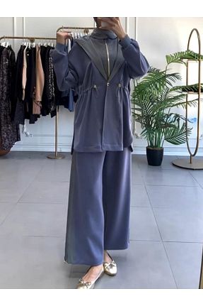 ست بالاتنه و پائین تنه آبی زنانه بافتنی Ghisa - کد 921914057