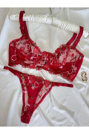 ست لباس زیر سایز بزرگ قرمز زنانه ROZENİN LINGERIE - کد 922496546