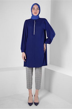 تونیک حجاب سرمه ای زنانه پلی استر Alvina - کد 799160823