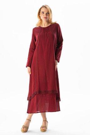 لباس حجاب زرشکی زنانه اورسایز Eliş Şile Bezi - کد 92946828