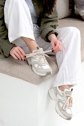 کفش اسنیکر بژ زنانه بند دار Marjin - کد 902293832