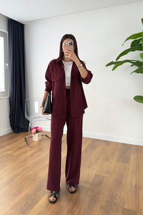 ست بالاتنه و پائین تنه زرشکی زنانه پلی استر BİRCANÇİL - کد 930348936