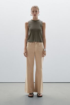 شلوار جین بژ زنانه پاچه اسپانیولی Massimo Dutti - کد 922054896