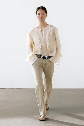 شلوار جین خاکی زنانه پاچه لوله تفنگی Massimo Dutti - کد 922049480