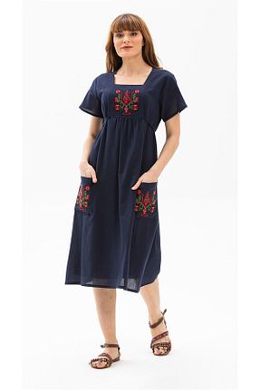لباس سایز بزرگ سرمه ای زنانه پنبه ای Eliş Şile Bezi - کد 93047602