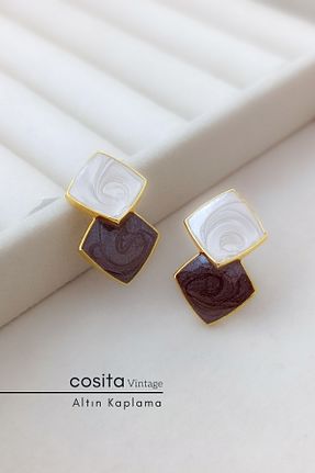 گوشواره جواهر قهوه ای روکش طلا cosita - کد 266651153
