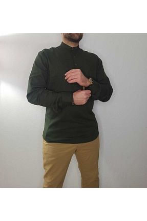 پیراهن خاکی مردانه تنگ / اسلیم Lond Daer - کد 922137122