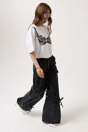 شلوار جین مشکی زنانه پاچه گشاد Black Fashion - کد 922928695