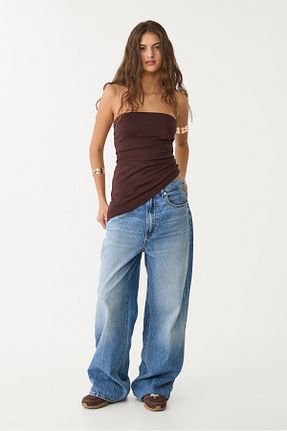 تیشرت قهوه ای زنانه Straplez Stradivarius - کد 922872118