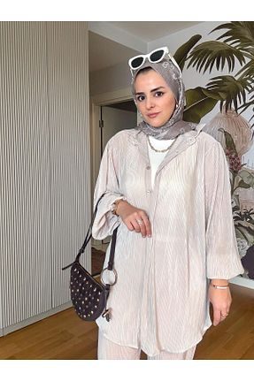 ست بالاتنه و پائین تنه حجاب بژ زنانه رگولار ASEL FASHİON - کد 814008197