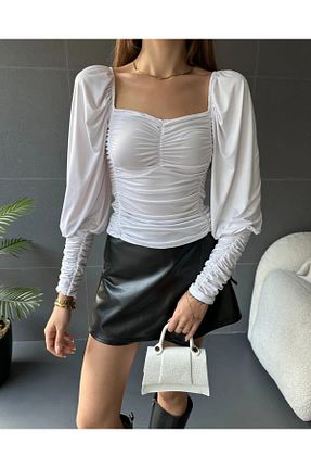 بلوز سفید زنانه رگولار Butik - کد 922231869
