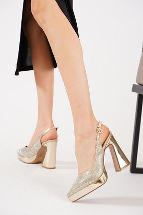 کفش مجلسی طلائی زنانه پاشنه نازک Moda Pie - کد 922240850