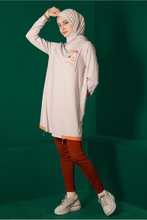 تونیک حجاب بژ زنانه مخلوط پلی استر Alvina - کد 858272147