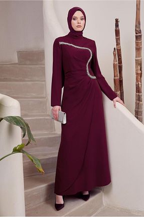 لباس مجلسی حجاب بنفش زنانه یقه ایستاده Alvina - کد 923055318