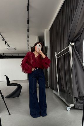 بلوز زرشکی زنانه پلی استر Özge Özgenç - کد 922293607