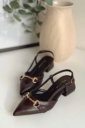 کفش پاشنه بلند کلاسیک قهوه ای زنانه چرم مصنوعی POLKA STORE - کد 922292353