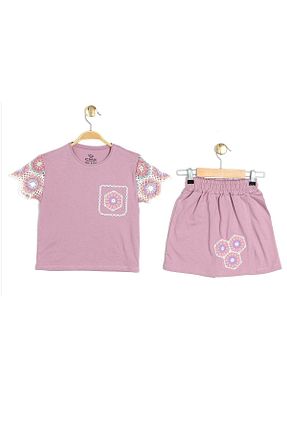 ست بالاتنه و پائین تنه بنفش بچه گانه بافت Cmk Kids club - کد 925934216