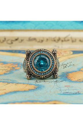 انگشتر نقره آبی مردانه زیرکن TAYFUNSİLVER - کد 922366100