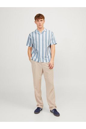 پیراهن آبی مردانه یقه پیراهنی Jack & Jones - کد 831834104
