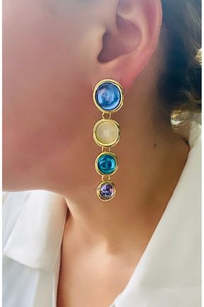 گوشواره جواهر فیروزه ای برنجی VNS Accessories - کد 922434589