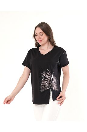 بلوز مشکی زنانه چاپی Vedi - کد 917418731