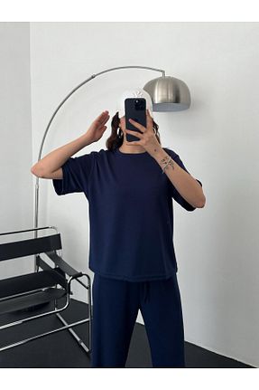 ست بالاتنه و پائین تنه سرمه ای زنانه بافتنی Patreon - کد 922455257