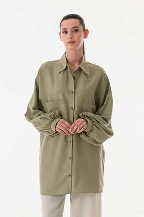 پیراهن خاکی زنانه اورسایز Fullamoda - کد 922463303