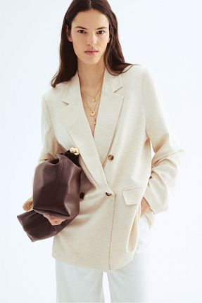 کت بلیزر بژ زنانه مخلوط کتان H&M - کد 923146360