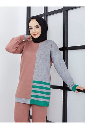ست بالاتنه و پائین تنه حجاب صورتی زنانه رگولار SAHRA BUTİK - کد 857364127