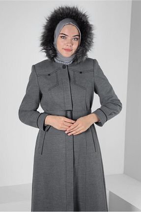 پالتو پشمی حجاب طوسی زنانه رگولار Alvina - کد 789853879